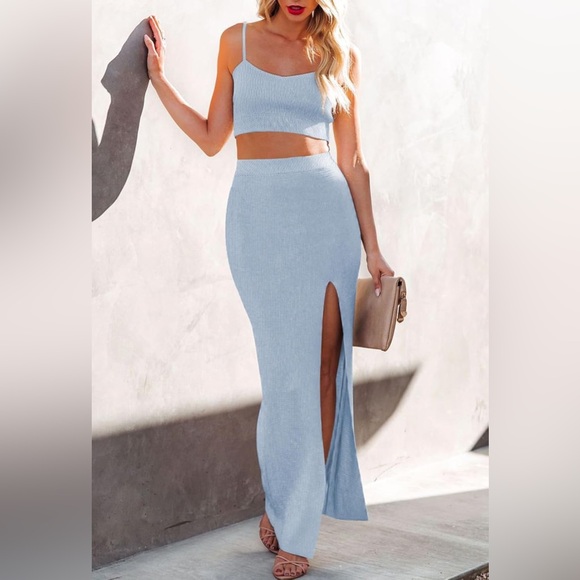 Cutie fox Dresses & Skirts - NWT- 2 Piece Dress Cami Crop Top Bodycon Long Maxi Skirt Set Small Light Blue